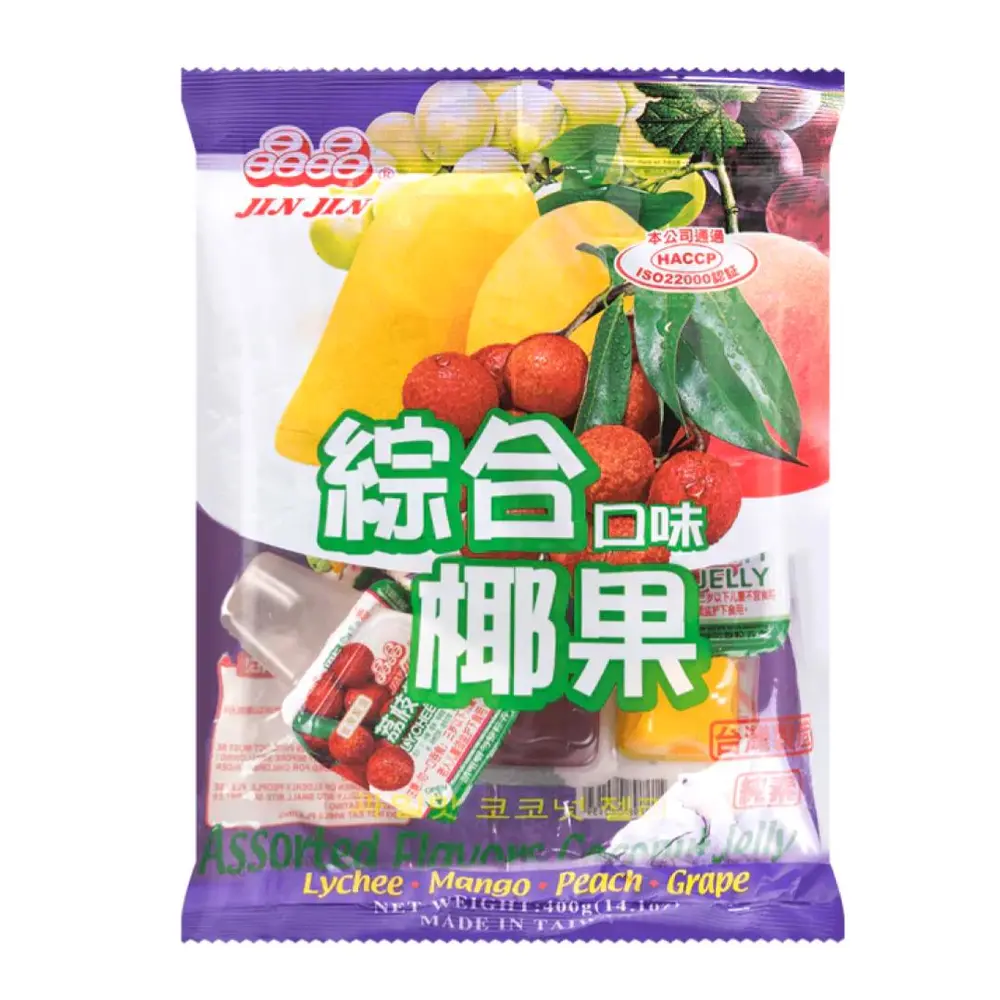 Thạch Dừa Trái Cây Tổng Hợp, Assorted Fruit Coconut Jelly, 14.10 oz (400g) - JIN JIN